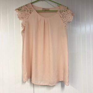 Philosophy Lace Sleeve Pink Top Large Lightweight